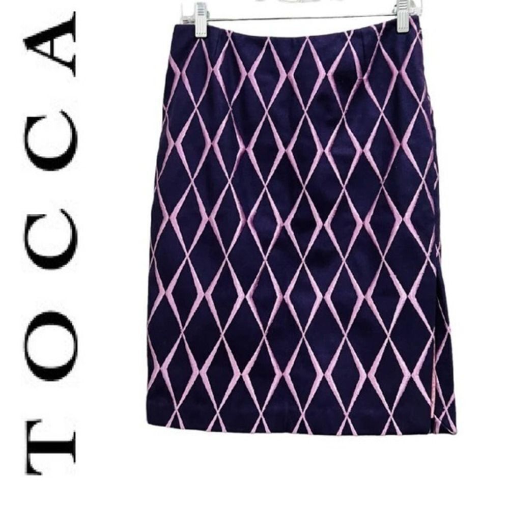 TOCCA purple diamond embroidered wool blend knee length pencil skirt size 4